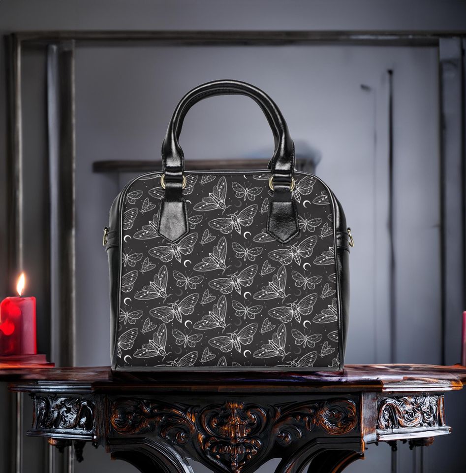 Gothic Moth Shoulder Bag, Dark Butterfly Handbag,