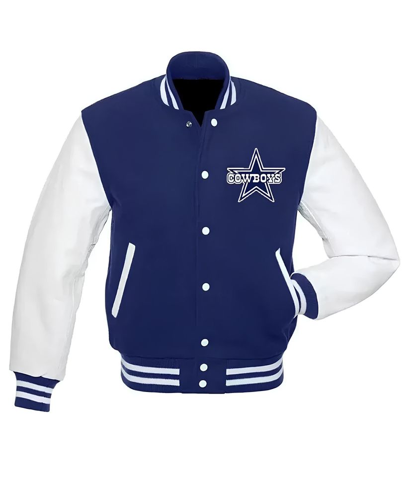 Dallas Cowboy Varsity Jacket: Royal Blue Fleece & White Sleeves