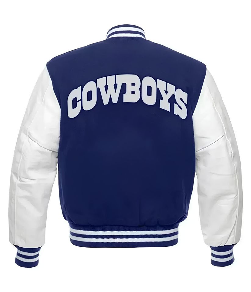 Dallas Cowboy Varsity Jacket: Royal Blue Fleece & White Sleeves