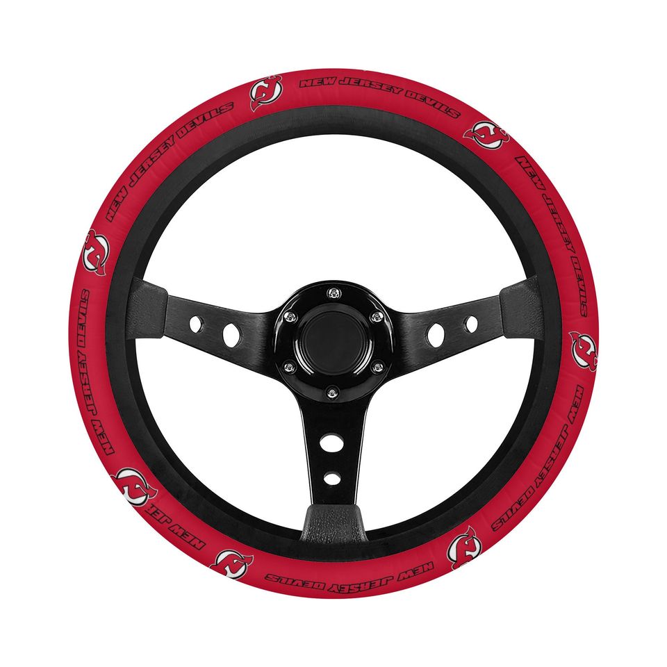 New Jersey Devils themed steering wheel cover for a fan