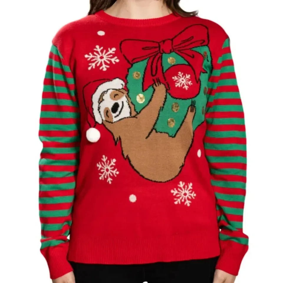 Mad Engine Juniors Sloth Hanging On Ornament Ugly Christmas Sweater  XL