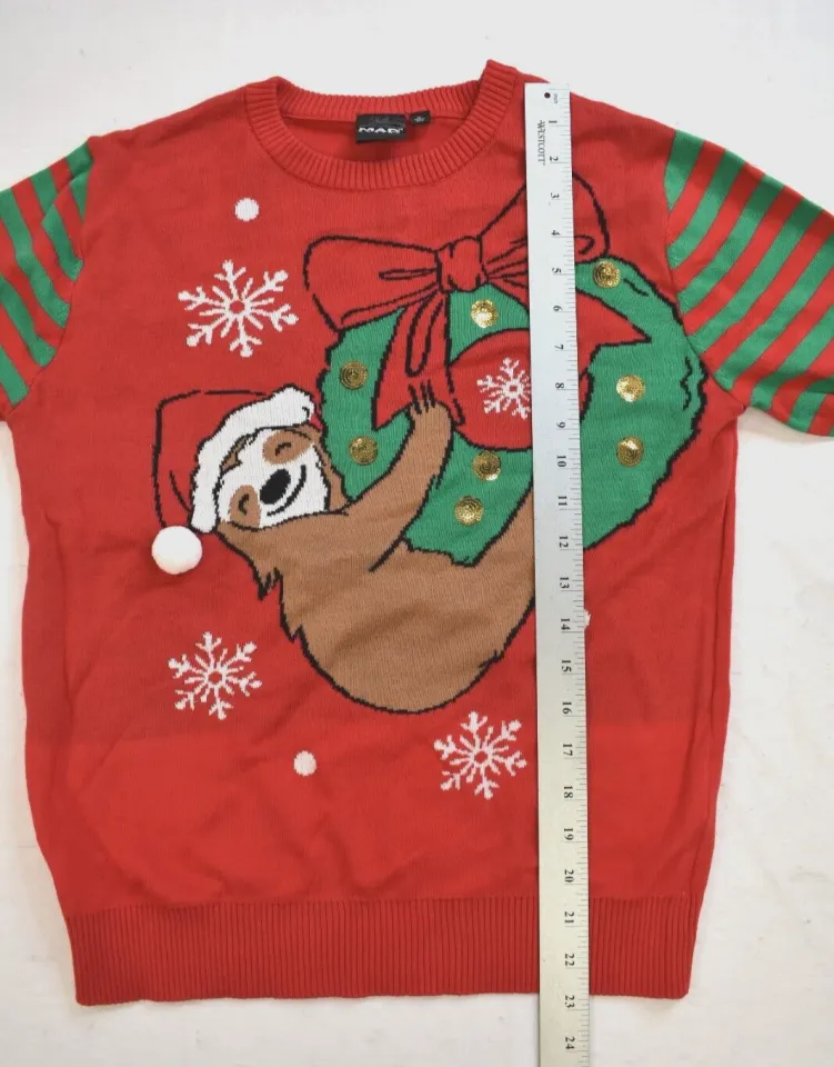 Mad Engine Juniors Sloth Hanging On Ornament Ugly Christmas Sweater  XL