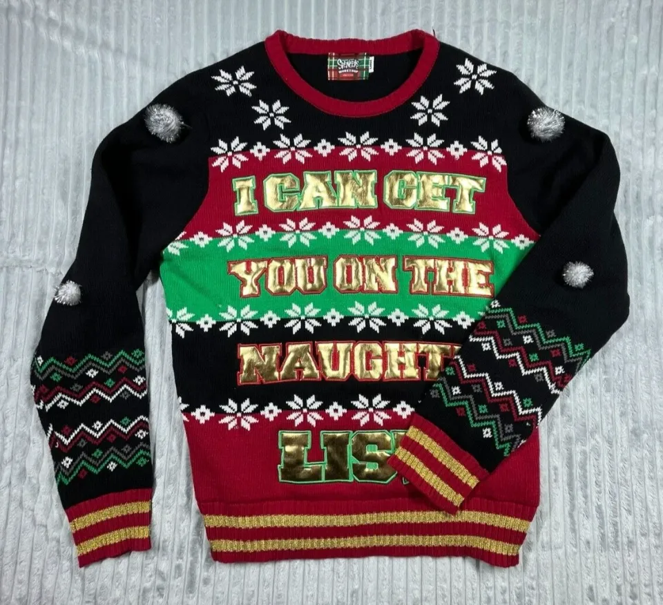 Spencer's Workshop Men's L Pullover Ugly Christmas Sweater Naughty List Light Up