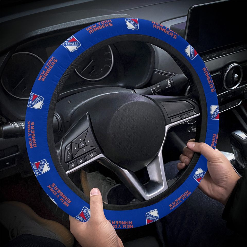 New York Rangers themed custom steering wheel cover for a fan