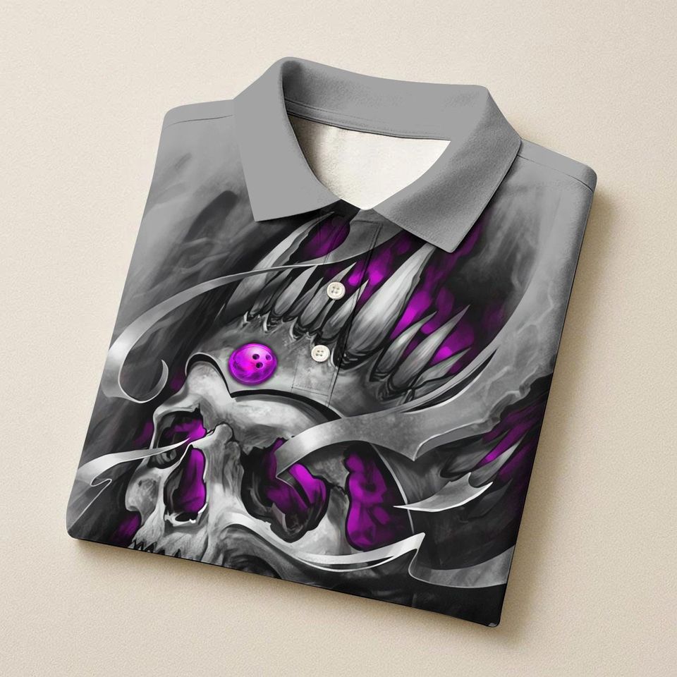 Custom Multicolor Teal Skull Bowling All Over Polo