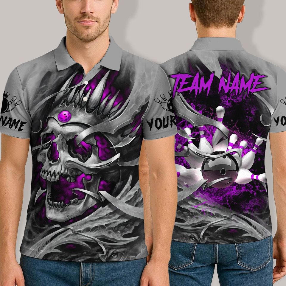 Custom Multicolor Teal Skull Bowling All Over Polo