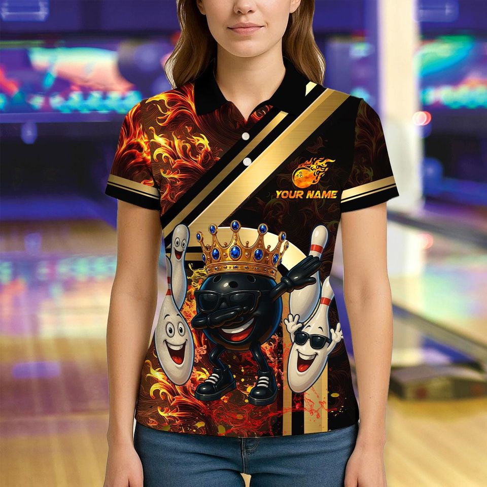 Custom Bowling Polo Royal Fireball Gold Stripe