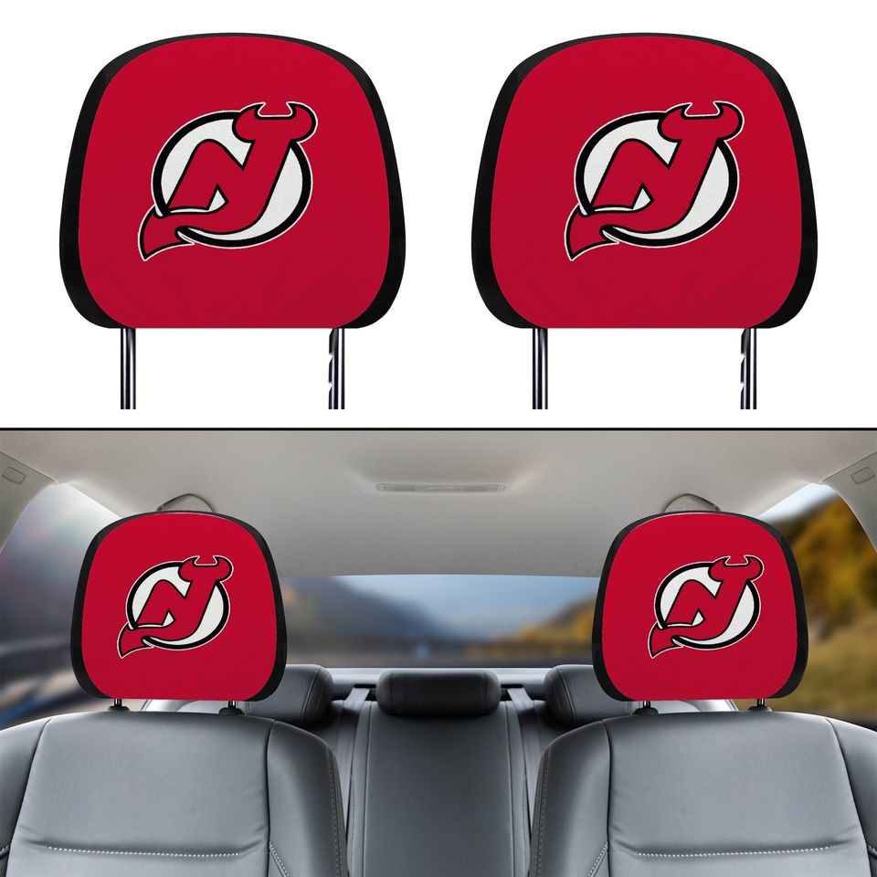 New Jersey Devils themed custom car headrest cover for a fan