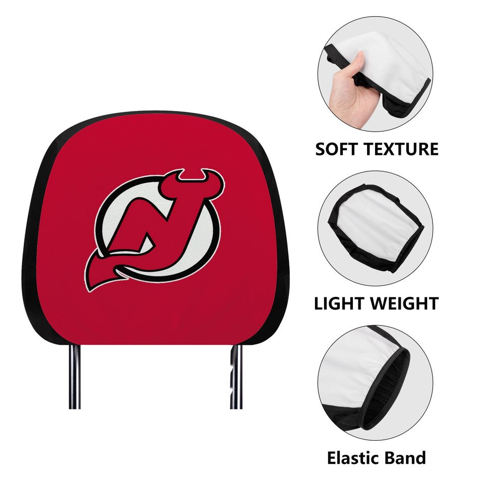 New Jersey Devils themed custom car headrest cover for a fan