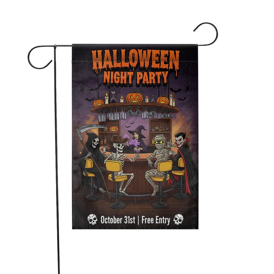 Halloween Night Party Garden Flag  Funny Skeleton Vampire Bar Decor  October 31 Yard Sign