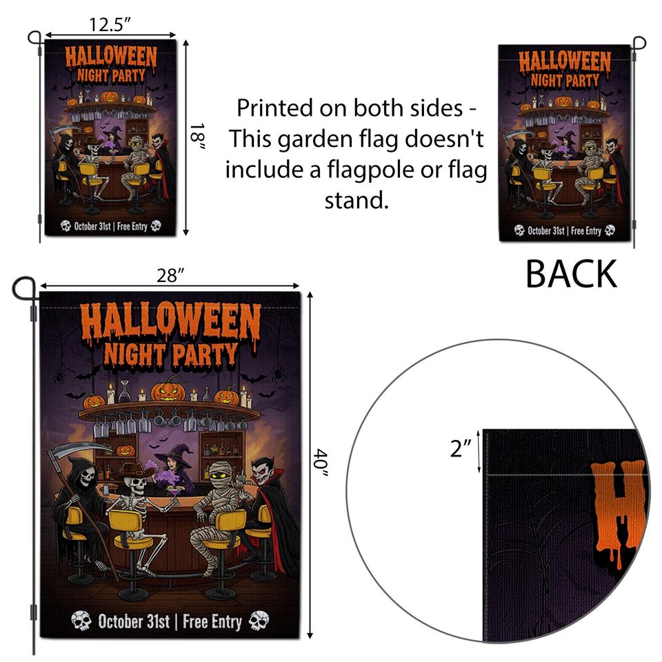 Halloween Night Party Garden Flag  Funny Skeleton Vampire Bar Decor  October 31 Yard Sign