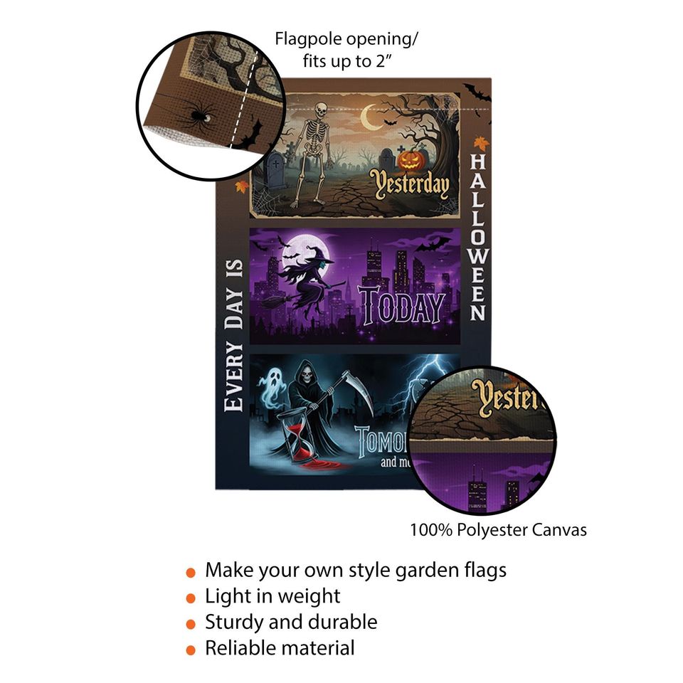 Halloween Garden Flag: Spooky Skeleton, Witch, Grim Reaper Decor