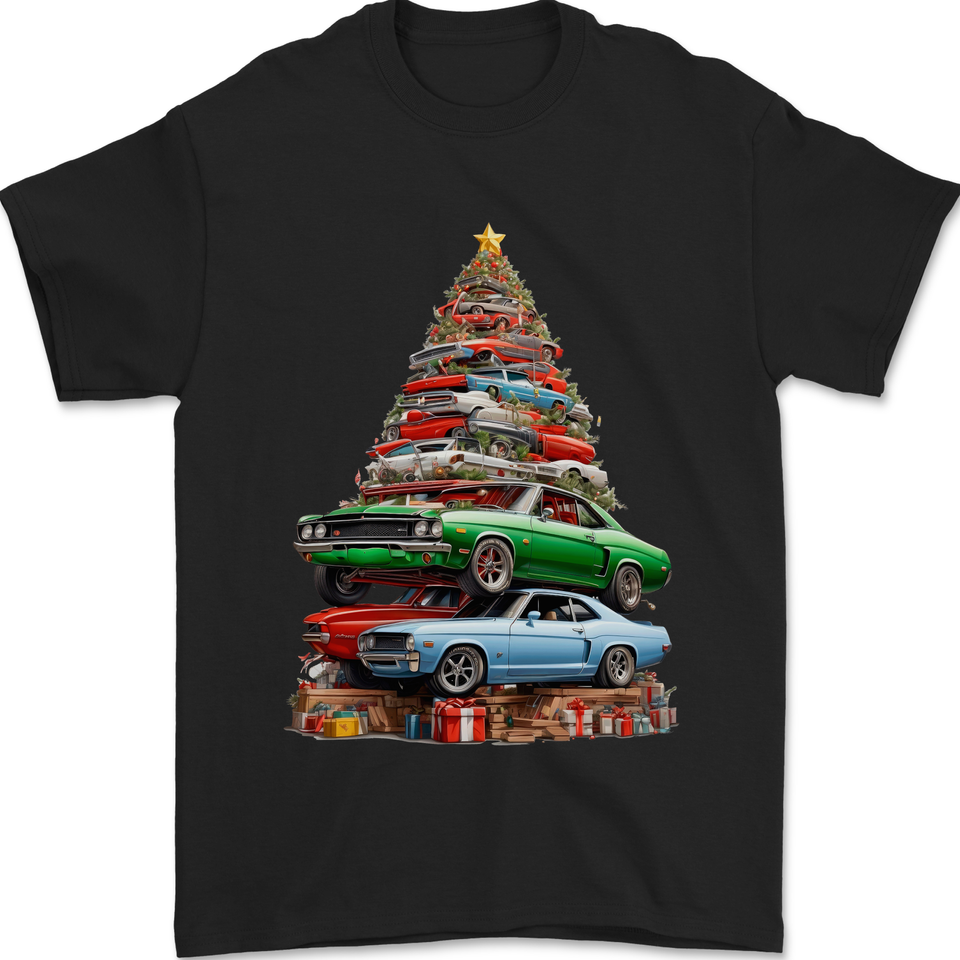 Muscle Car Christmas Tree T-Shirt Men’s