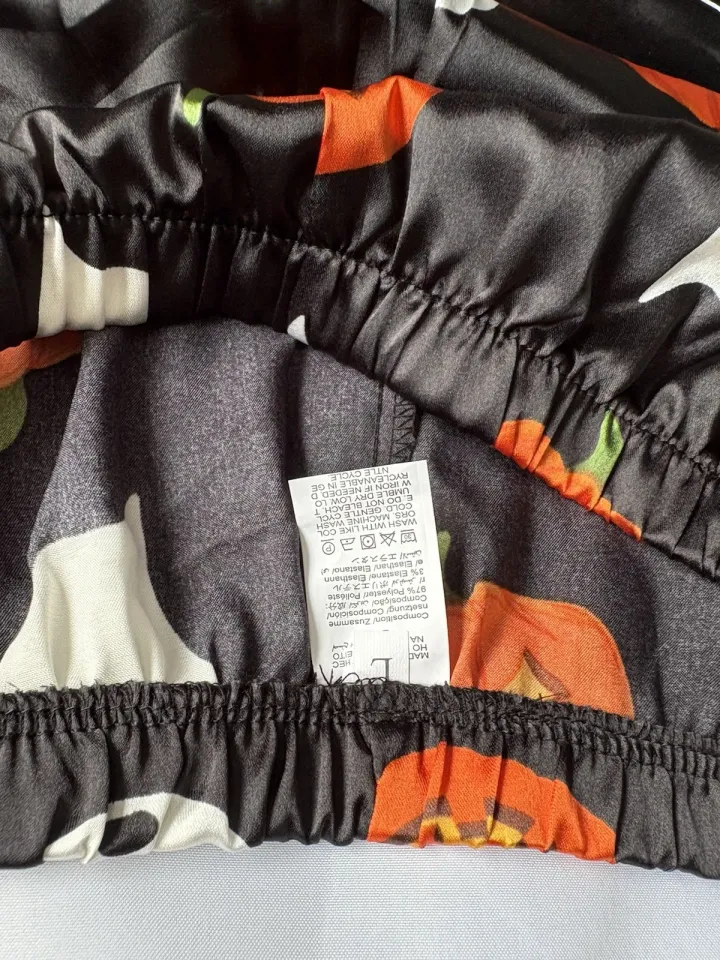 Women's Satin Halloween Pajama Set Button Up Short Sleeve Top and Shorts, Large