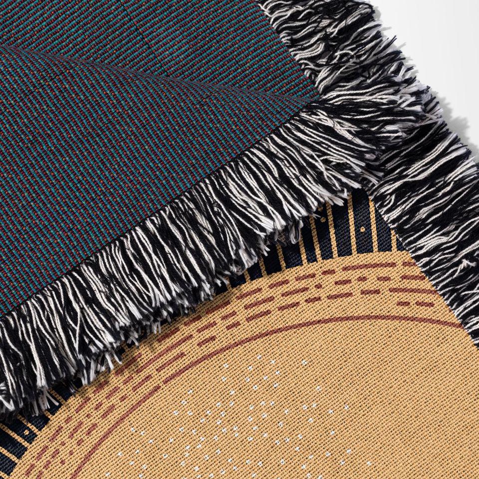 Celestial Woven Blanket with Moon Phase Pattern, Sun and Moon Astrology Throw