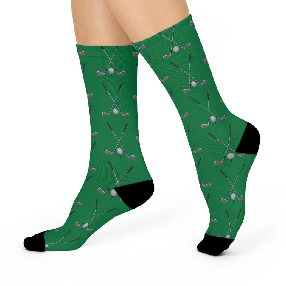 Golf Clubs Cushioned Crew Socks - Green Background