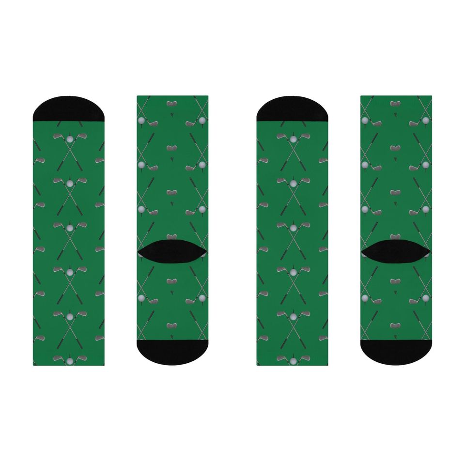 Golf Clubs Cushioned Crew Socks - Green Background