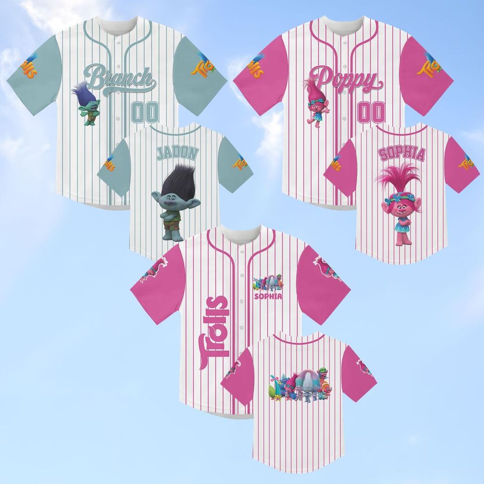 Disney Trolls Characters Striped Line Baseball Jersey