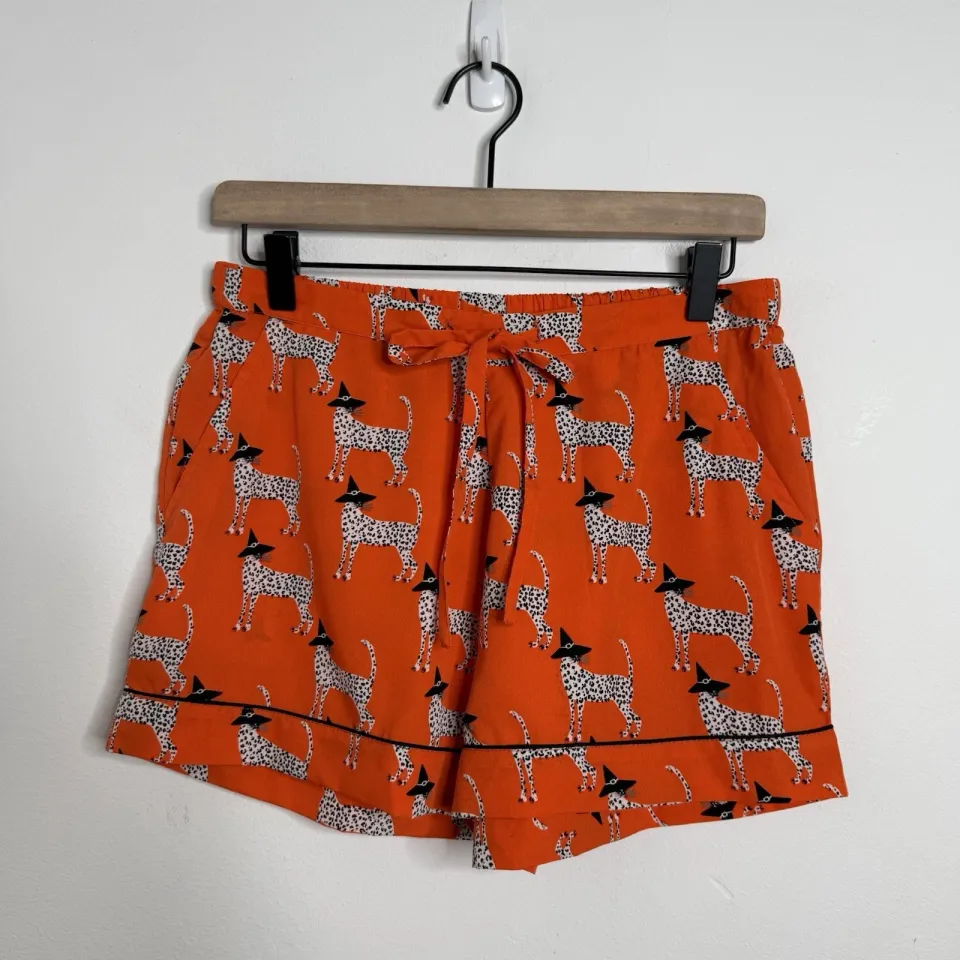 Bouffants & Broken Hearts Halloween Orange Leopard Witch Notch Shorty PJ Set S