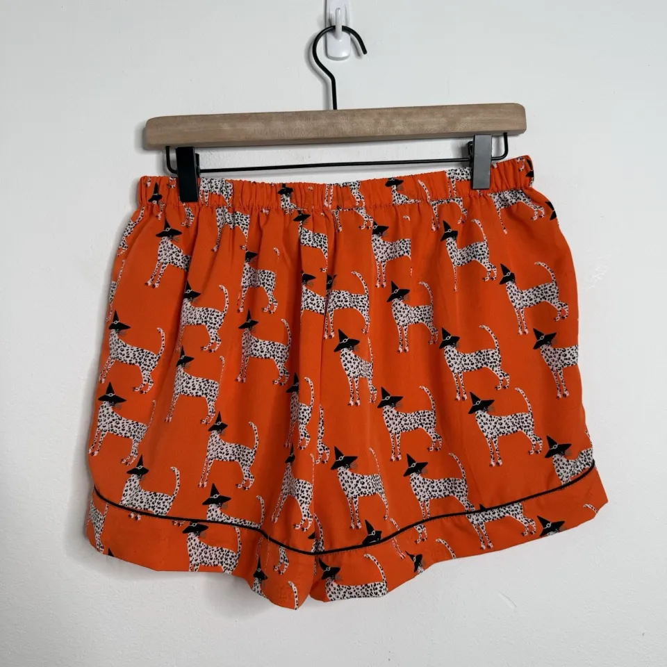 Bouffants & Broken Hearts Halloween Orange Leopard Witch Notch Shorty PJ Set S