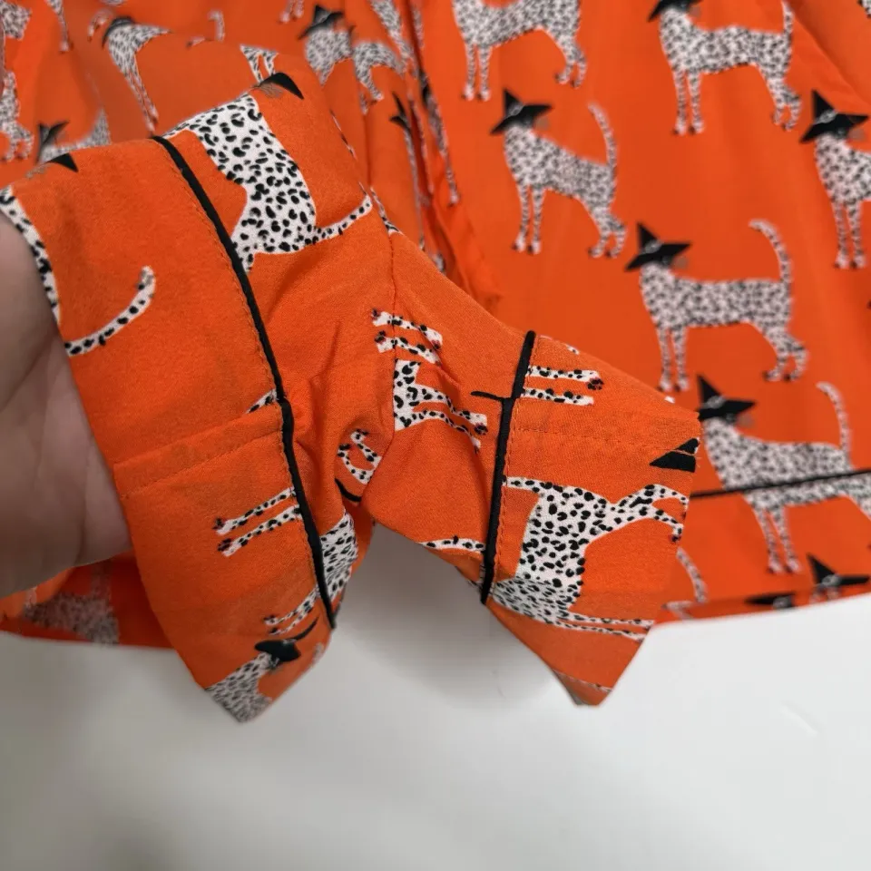 Bouffants & Broken Hearts Halloween Orange Leopard Witch Notch Shorty PJ Set S