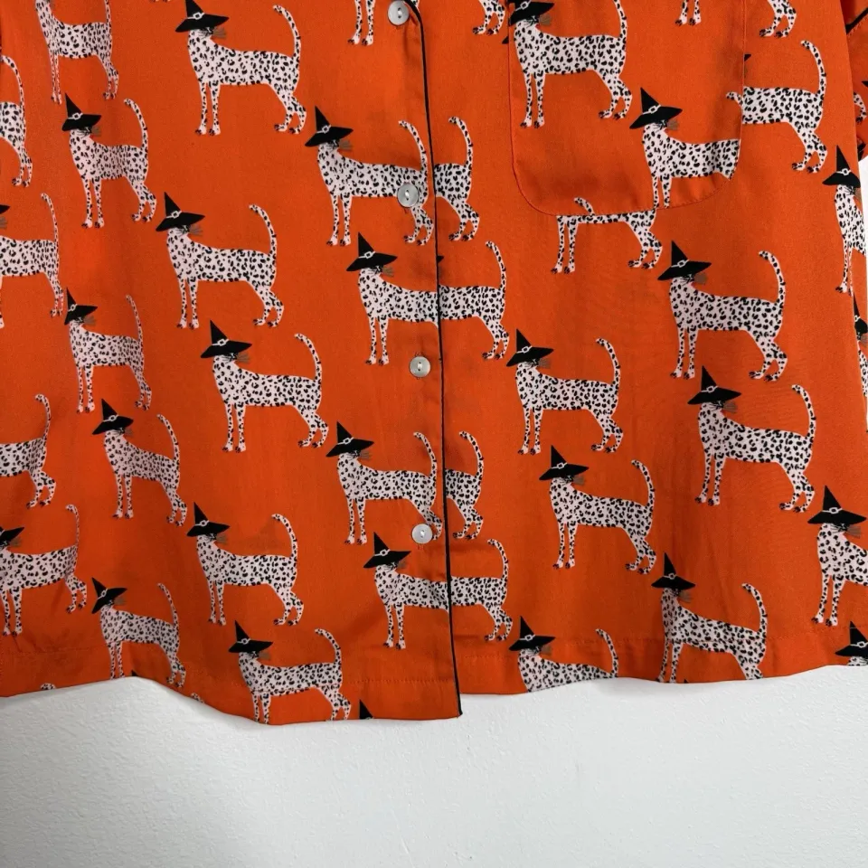 Bouffants & Broken Hearts Halloween Orange Leopard Witch Notch Shorty PJ Set S