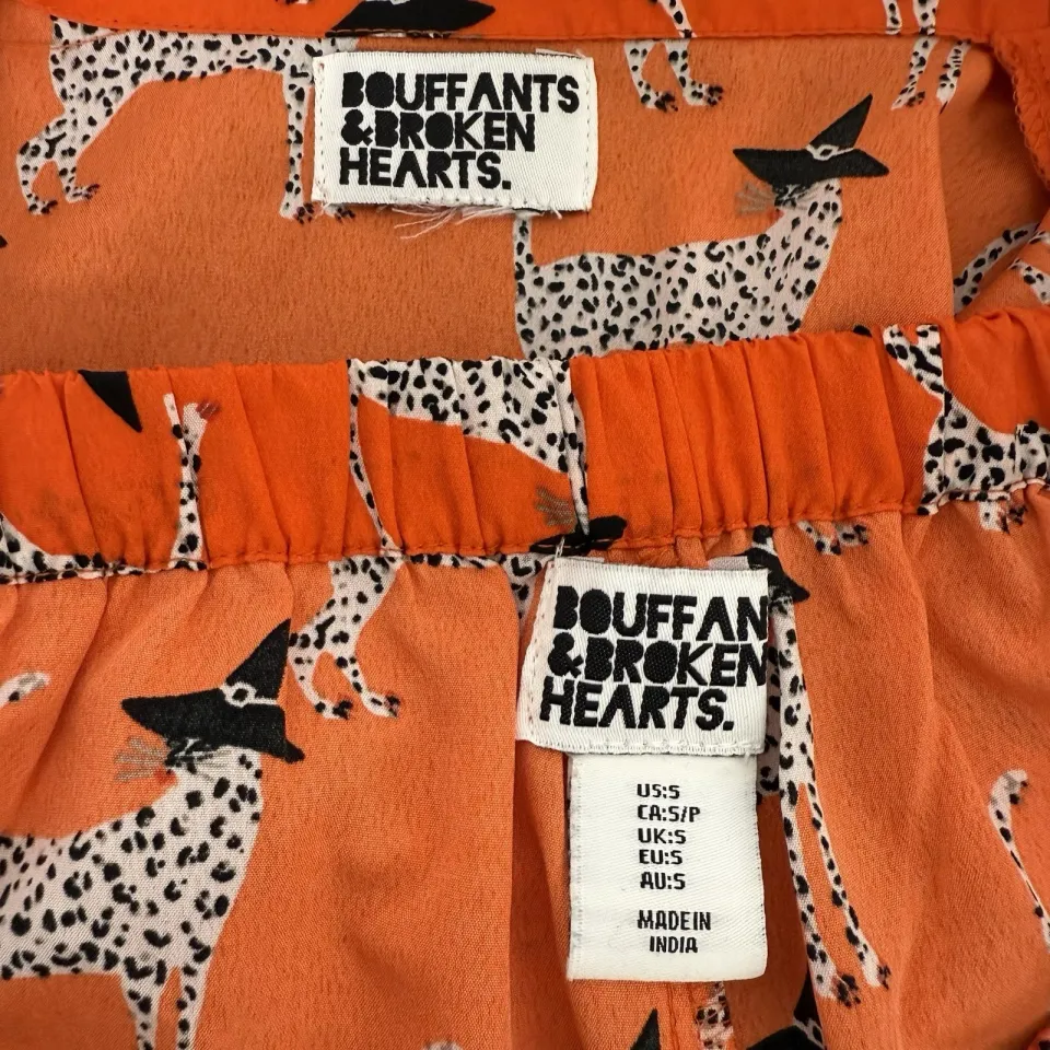 Bouffants & Broken Hearts Halloween Orange Leopard Witch Notch Shorty PJ Set S