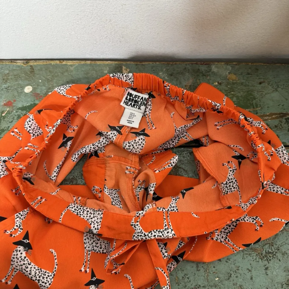 Bouffants & Broken Hearts Halloween Orange Leopard Witch Notch Shorty PJ Set S
