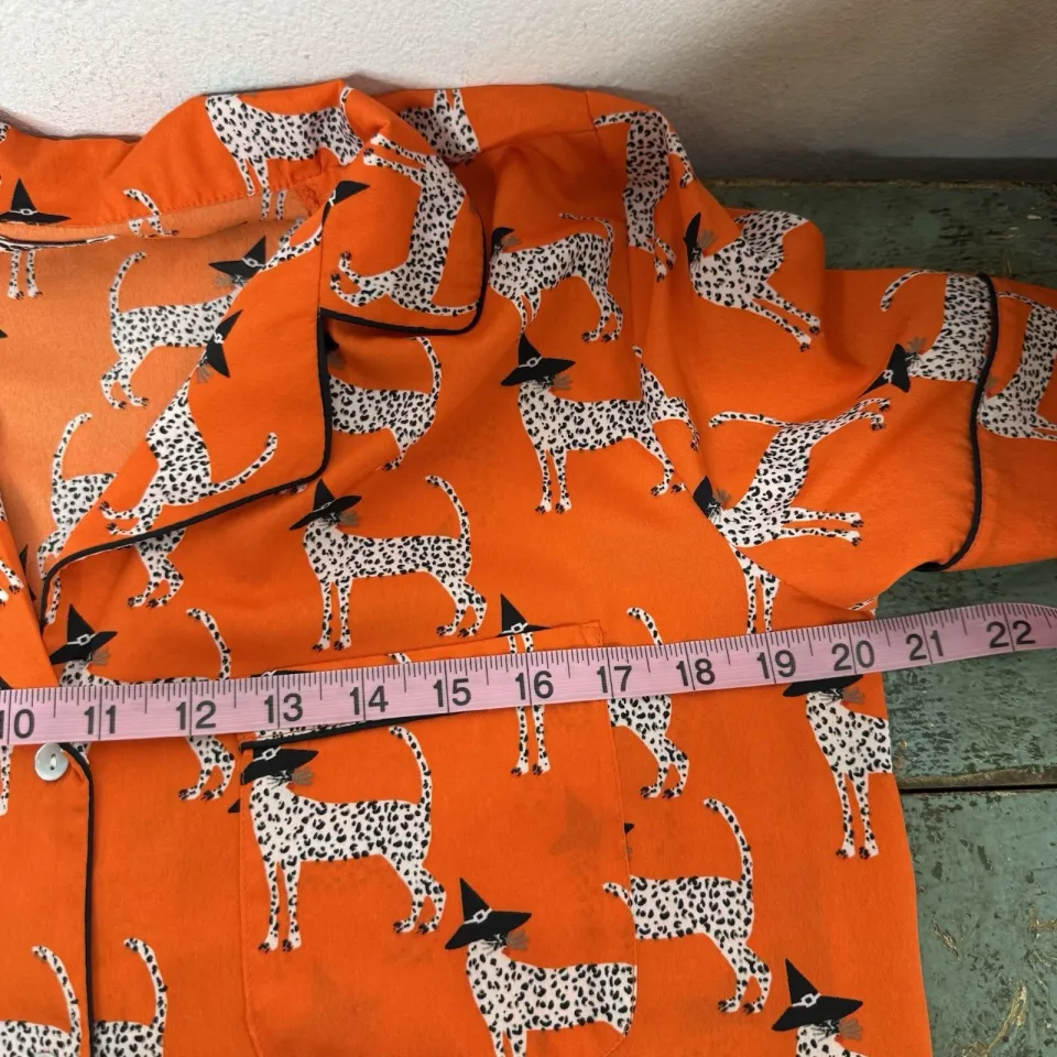 Bouffants & Broken Hearts Halloween Orange Leopard Witch Notch Shorty PJ Set S