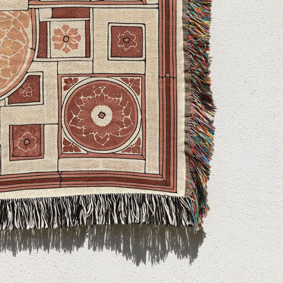 Mediterranean Tile Woven Blanket, Southwestern Geometric Couch Blanket