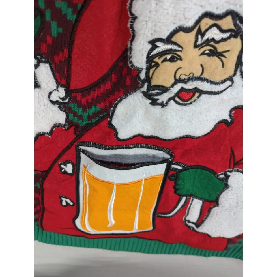 33Degrees Santa Beer Pocket Ugly Christmas Sweater Red Green Mens XL Funny