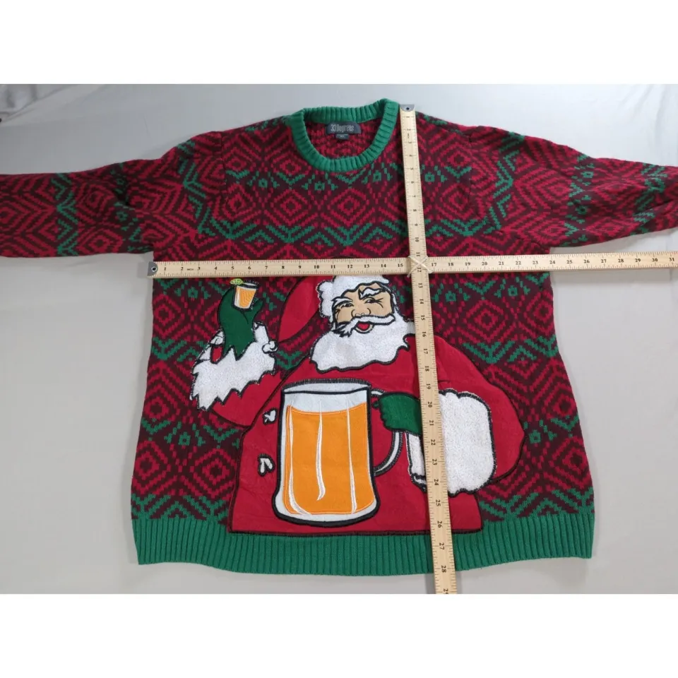 33Degrees Santa Beer Pocket Ugly Christmas Sweater Red Green Mens XL Funny