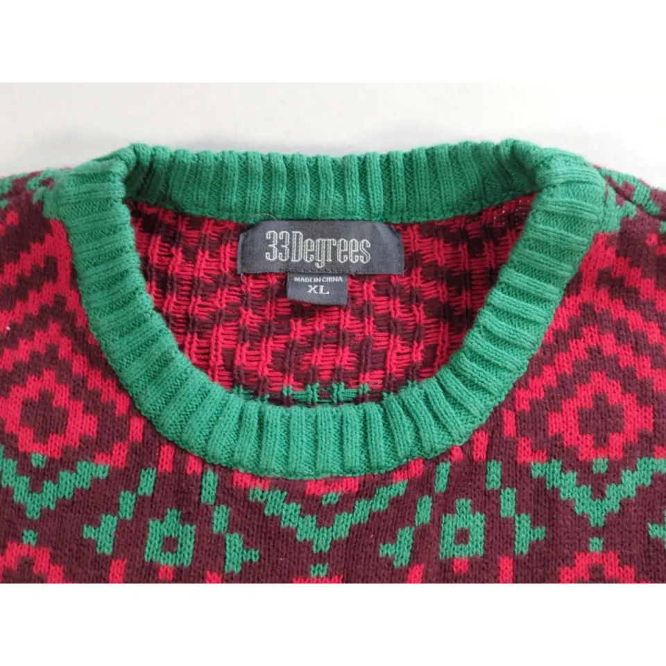 33Degrees Santa Beer Pocket Ugly Christmas Sweater Red Green Mens XL Funny