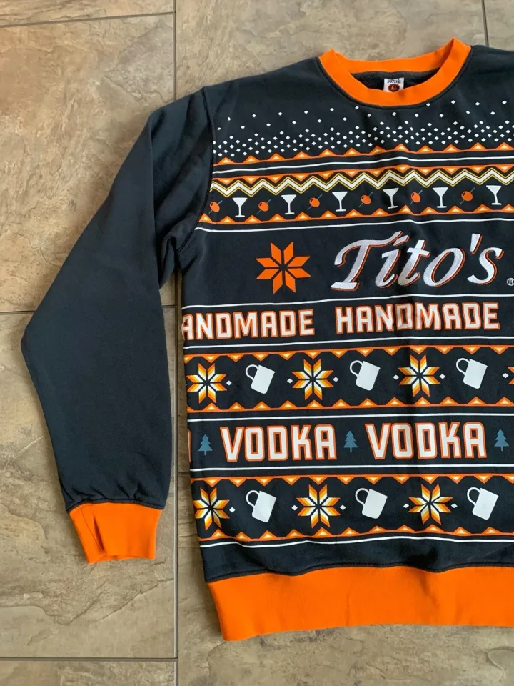Titos Vodka Sweater Medium Ugly Christmas Sweatshirt Embroidered Logo Fair Isle