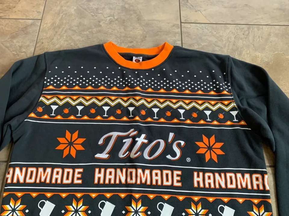 Titos Vodka Sweater Medium Ugly Christmas Sweatshirt Embroidered Logo Fair Isle