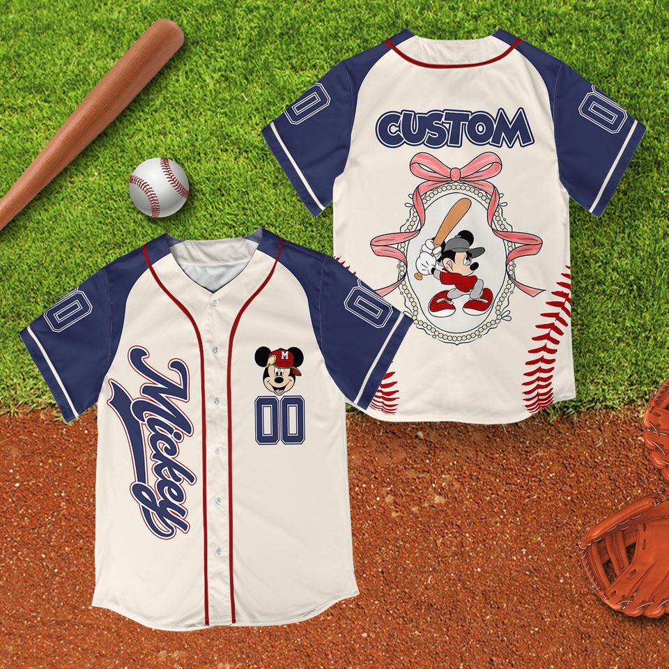 Personalized Coquette Bow Disney Mickey Mouse Vintage Baseball Jersey