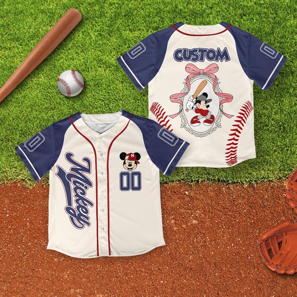 Personalized Coquette Bow Disney Mickey Mouse Vintage Baseball Jersey