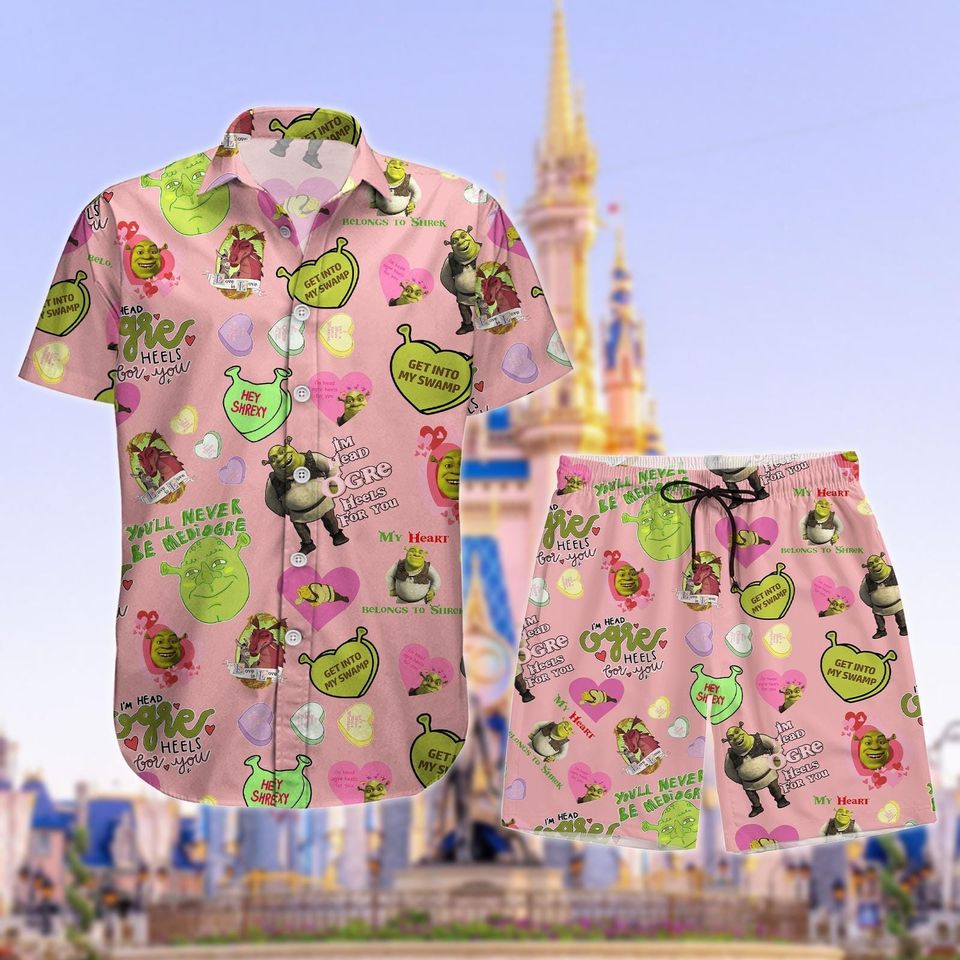 Shrek Face Button Shirt, Shrek And Fiona Shorts, Funny Shrek Shirt, Sassy Shrek Shorts, Button Up Shirt, Halloween Gift