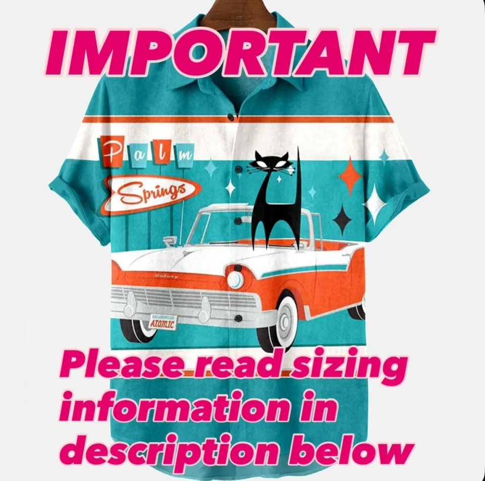 Hawaiian Shirt Mid-Century Car Cat Palm Springs