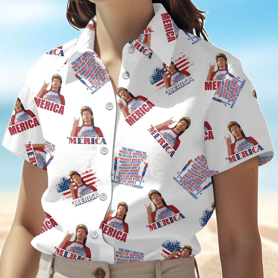 Joe Dirt Merica July 4th Button Shirt, Joe Dirt Hawaiian Shirt, America Flag Vacation Shirt, Shorts Men, Independence Day Tee,