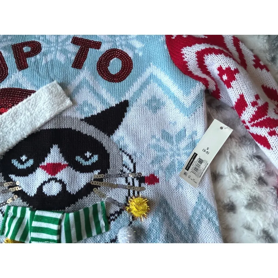 Grumpy Cat Ugly Christmas Sweater Juniors S Small Holiday Up to Snow Good