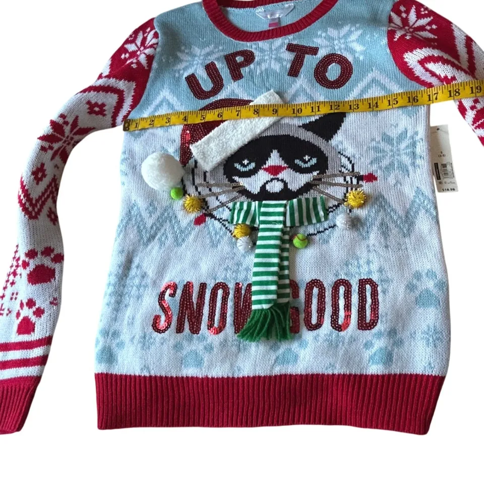 Grumpy Cat Ugly Christmas Sweater Juniors S Small Holiday Up to Snow Good