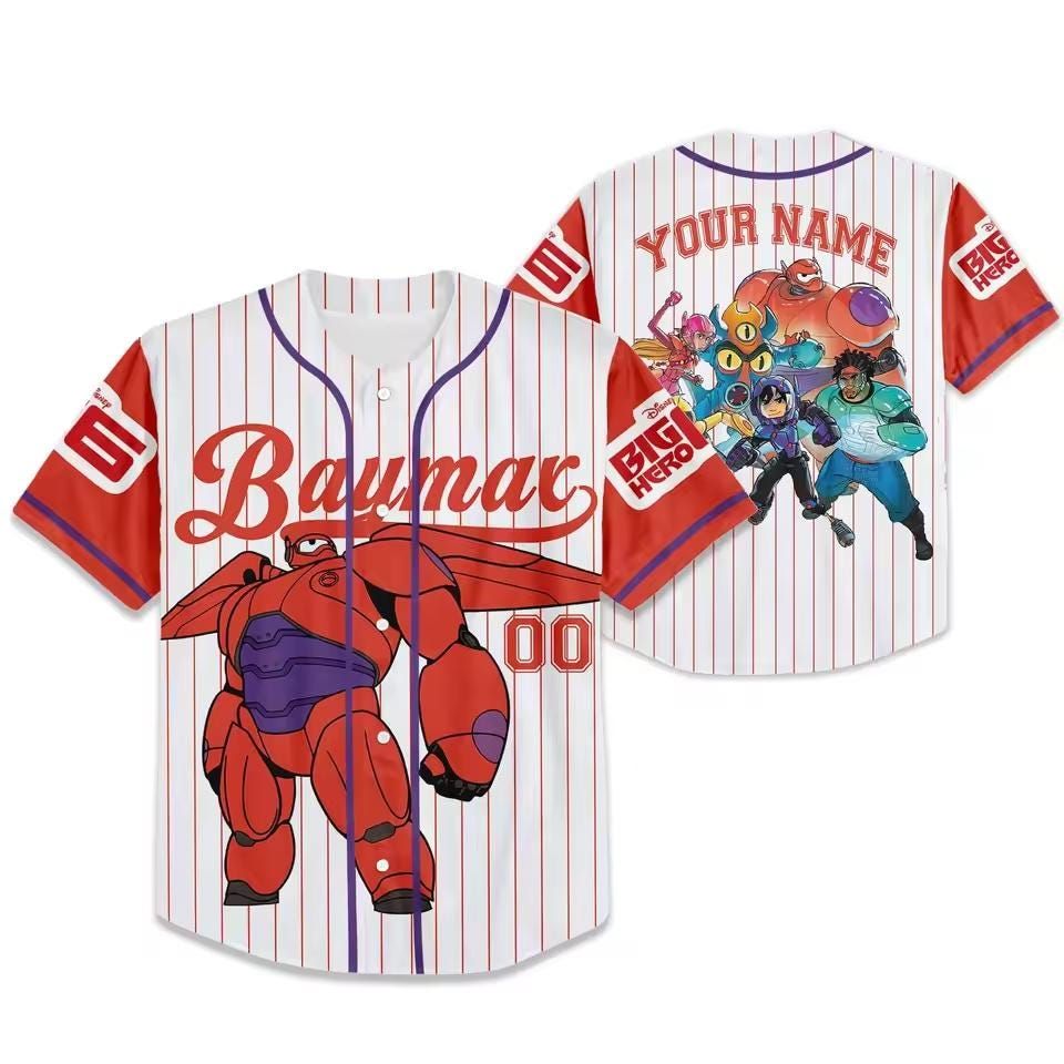 Personalized Big Hero 6 Baymax Baseball Jersey, Custom Baymax Baseball Jersey