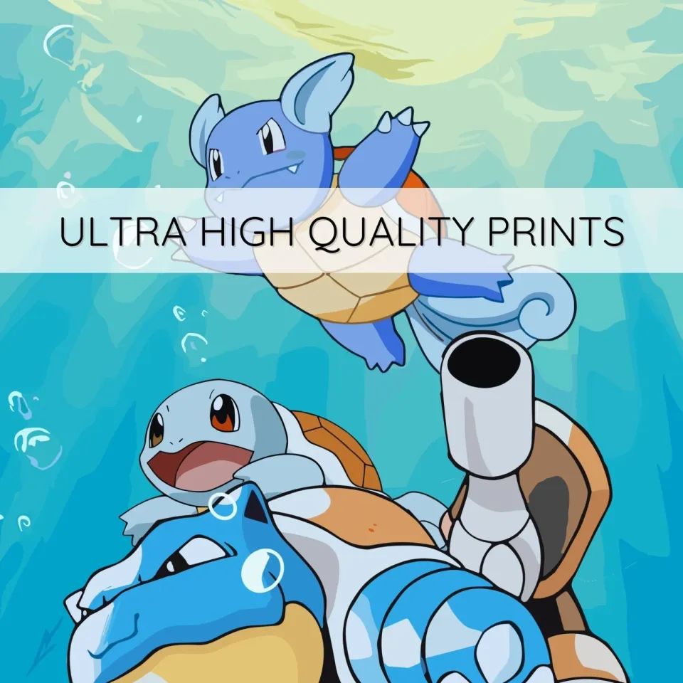 Blastoise, Wartortle & Squirtle Poket mons Poster, Anime Style Wall Art, Vertical Matte Poster