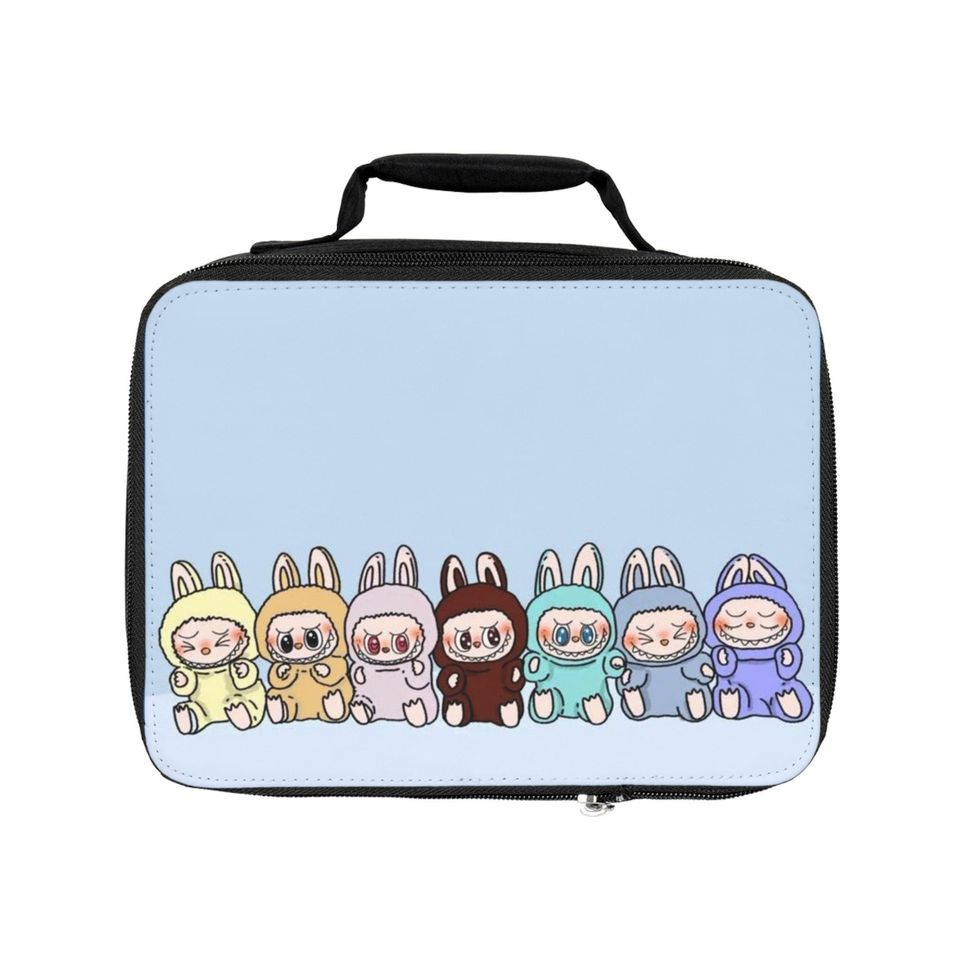 Blue Labubu Kids Lunch Bag, Insulated School Tote with Animal Theme