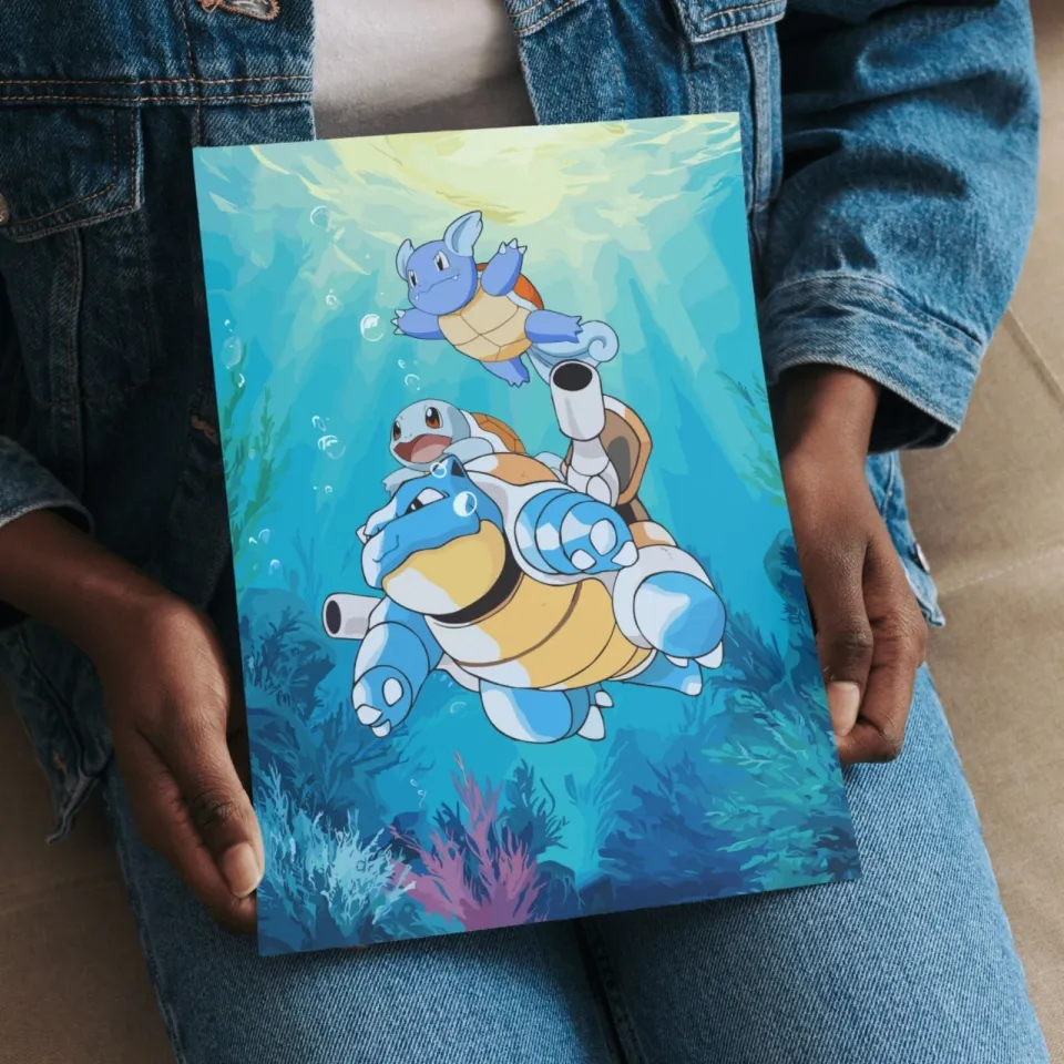 Blastoise, Wartortle & Squirtle Poket mons Poster, Anime Style Wall Art, Vertical Matte Poster