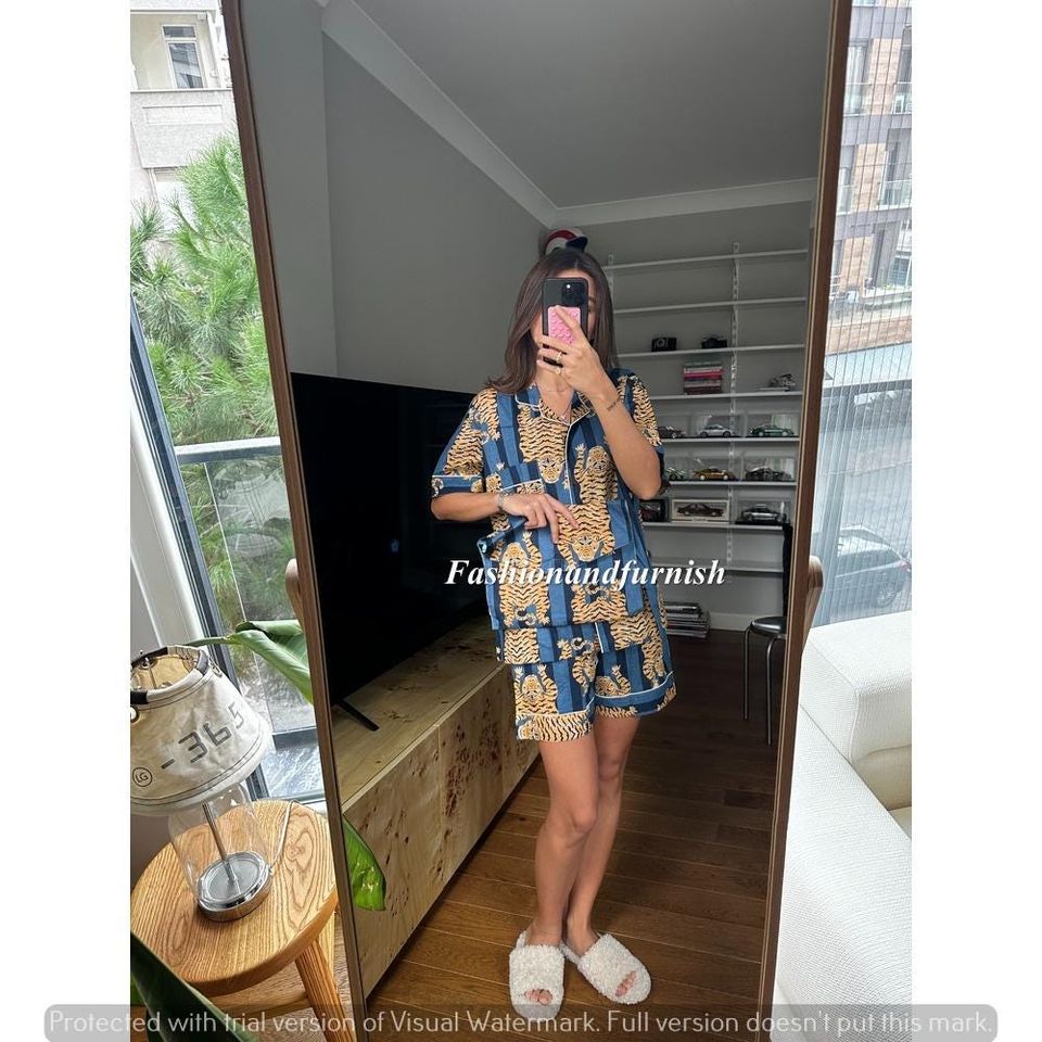 Indian  Short Pajama Set: Jungle Print Lightweight Sleepwear