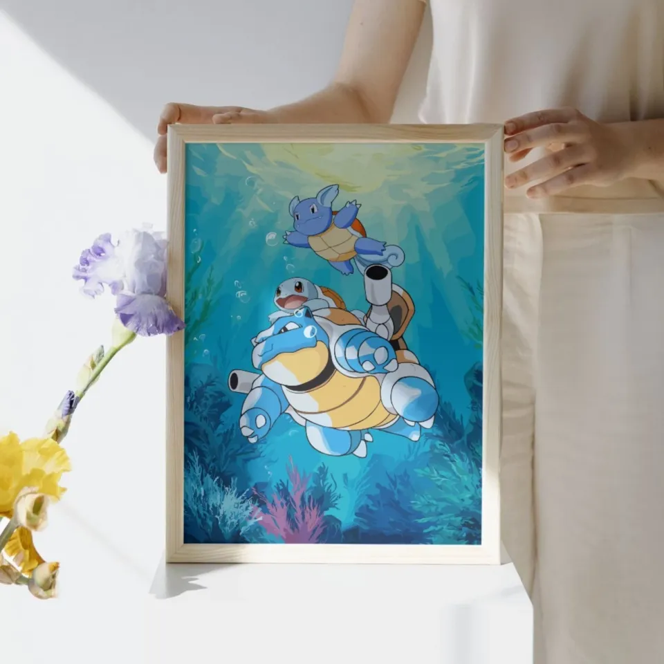 Blastoise, Wartortle & Squirtle Poket mons Poster, Anime Style Wall Art, Vertical Matte Poster