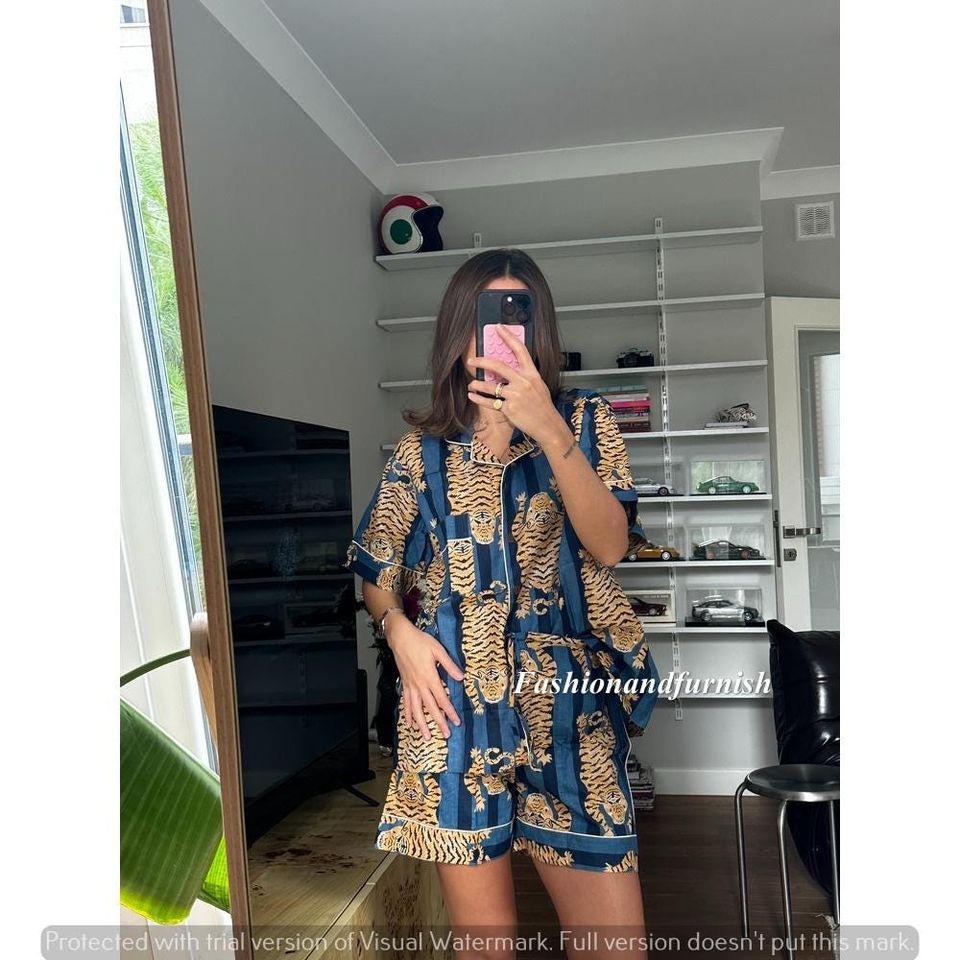 Indian  Short Pajama Set: Jungle Print Lightweight Sleepwear