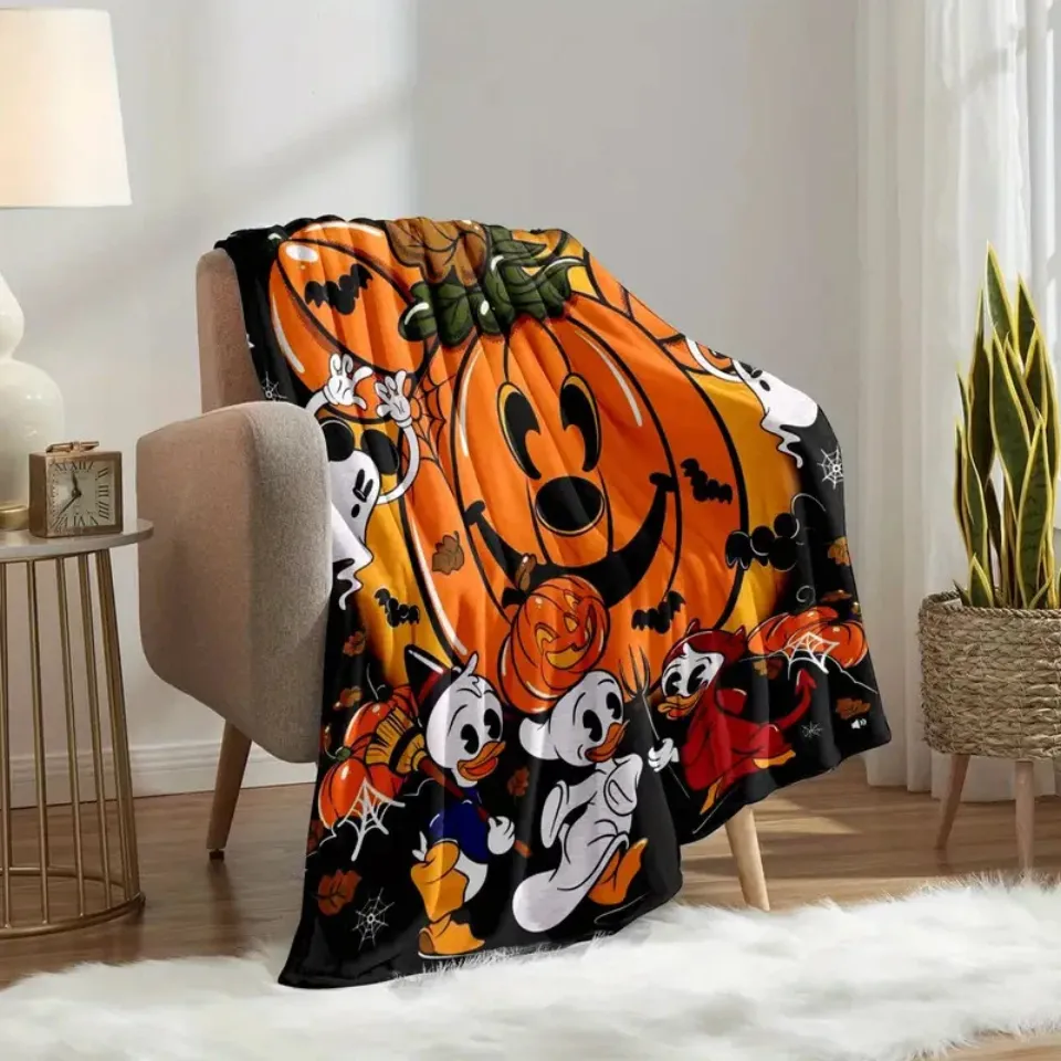 Cute Mickey Mouse Halloween Pumpkin Fleece Blanket
